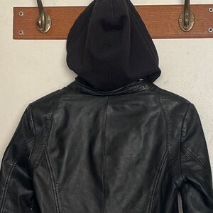Marc New York Black Leather Jacket with Hood Unisex